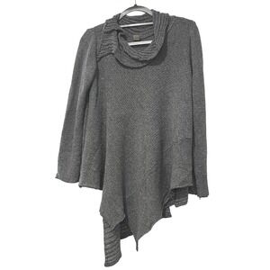 Women's Gray Asymmetrical Cowl Neck Knit Grunge Sweater Funky Top Wool Blend